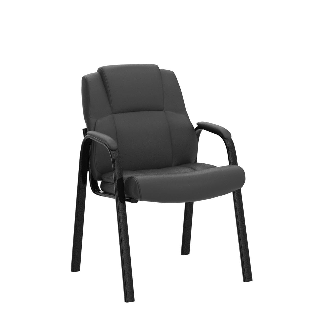 Office Chair - Guest Reception Chair Set of 2, Desk Chair No Wheels PU Leather Meeting and Waiting Room Accent Chairs Executive Chair with Lumbar Support and Padded Armrest, Black