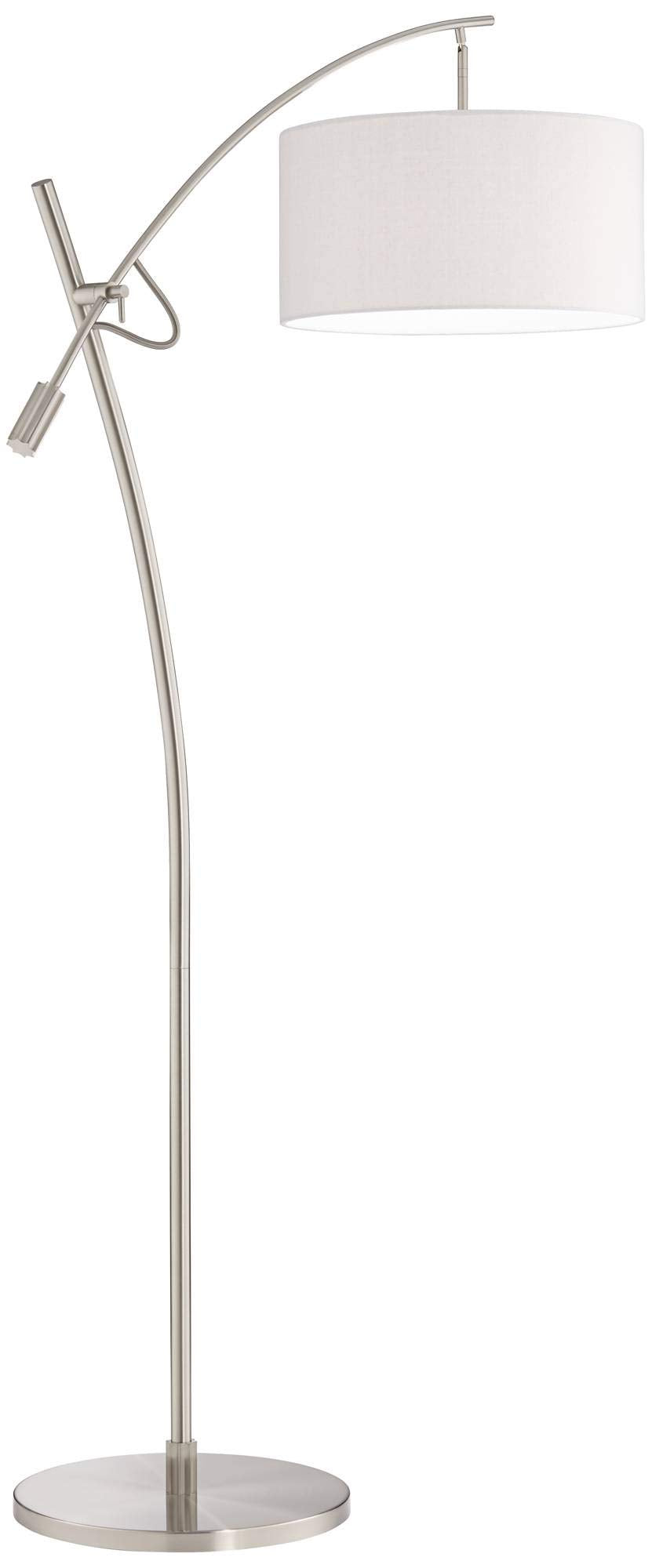 Possini Euro Design Modern Standing Arc Floor Lamp Adjustable Boom Arm 69" Tall Brushed Nickel Off White Linen Fabric Drum Shade Decor for Living Room Reading House Bedroom Home