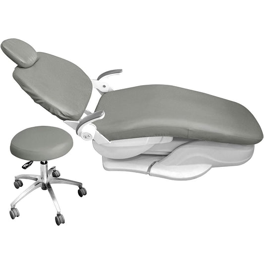 4Pcs/Set Dental Chair Covers, Dental PU Leather Unit, Waterproof PU Leather Protective Dental Full Chair Covers Elastic Stylish Dental Chair Seat Cover, Headrest Backrest Protector, Denti(Color:Grey)