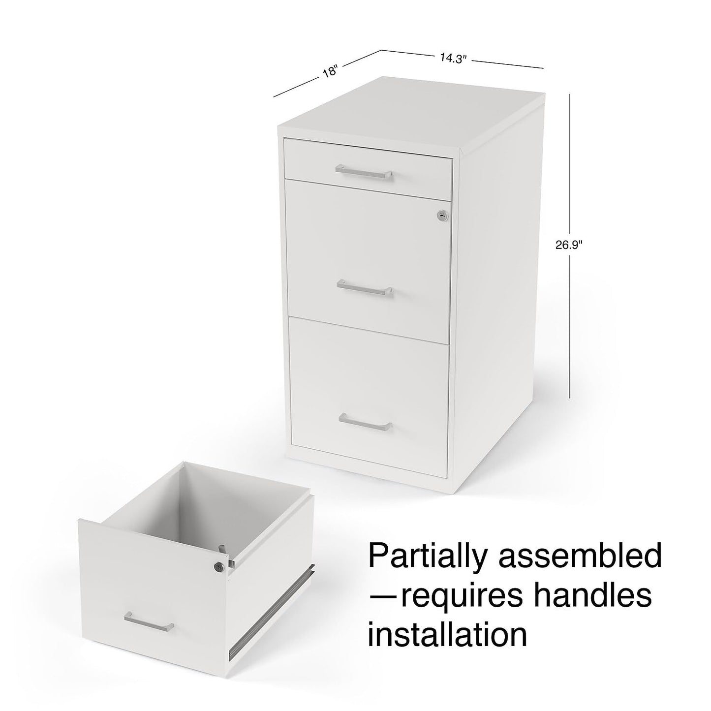 Staples 3-Drawer Vertical File Cabinet, Letter Size Documents, Lockable & Mobile, 18.9" D x 14.3" W x 26.9" H, White
