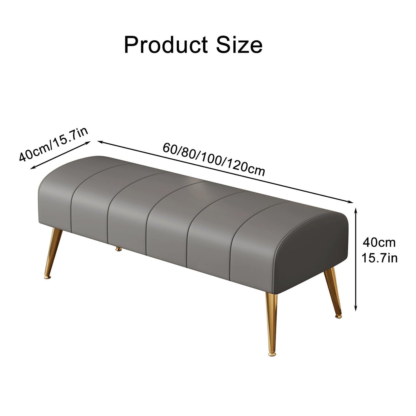 Modern Leather Upholstered Rectangular Footstool End of Bed Bench,Ottoman for Hallway Office Cloakroom,Sofa Long Bench Footrest with Gold Legs (Color : Dark Grey, Size : 60cm)