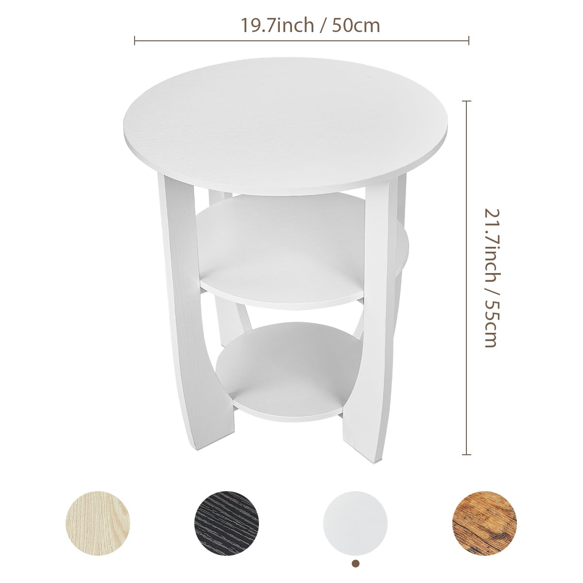 ZEXVIDA Round Side Table, 3-Tier End Table with Storage, 19.7 inch White Accent Table,Nightstand for Bedroom Living Room, Modern Design for Couch, Sofa, Recliner, Small Space