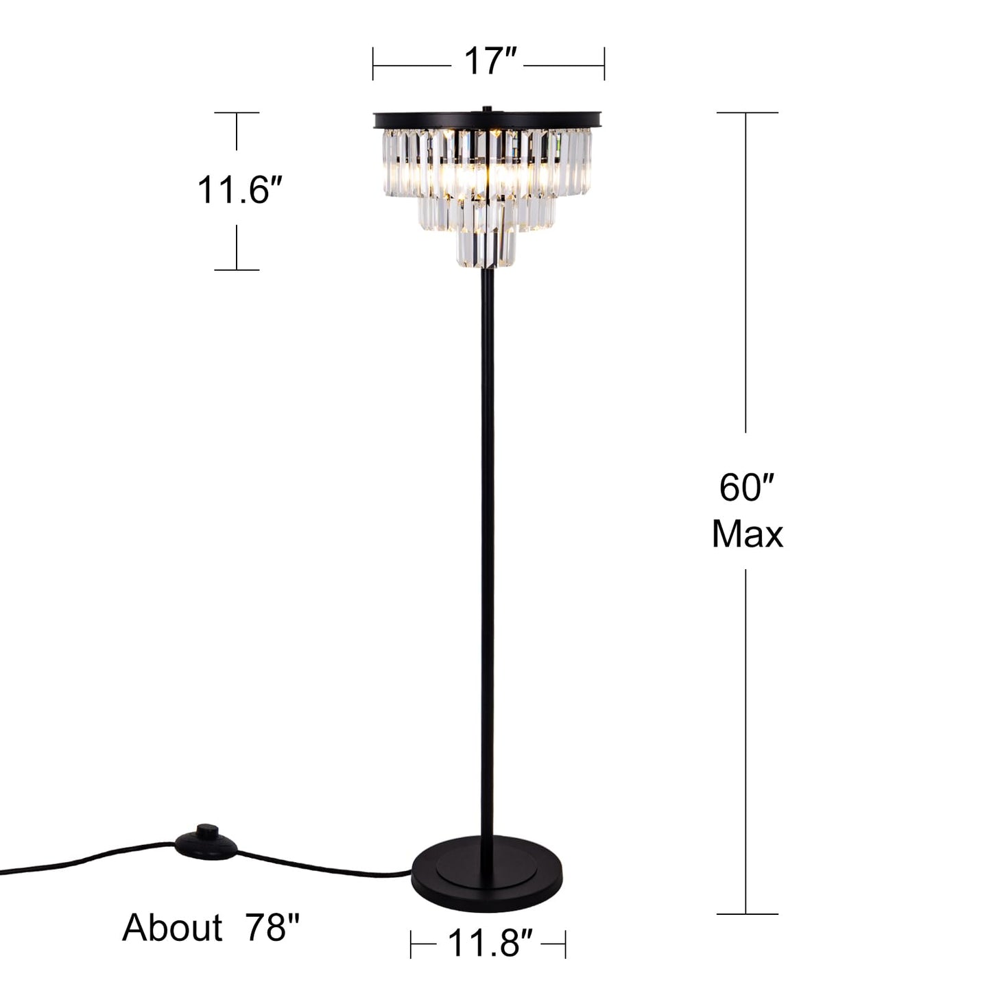 Wellmet Modern Crystal Floor Lamp, Black Tall Standing Living Room Lamp
