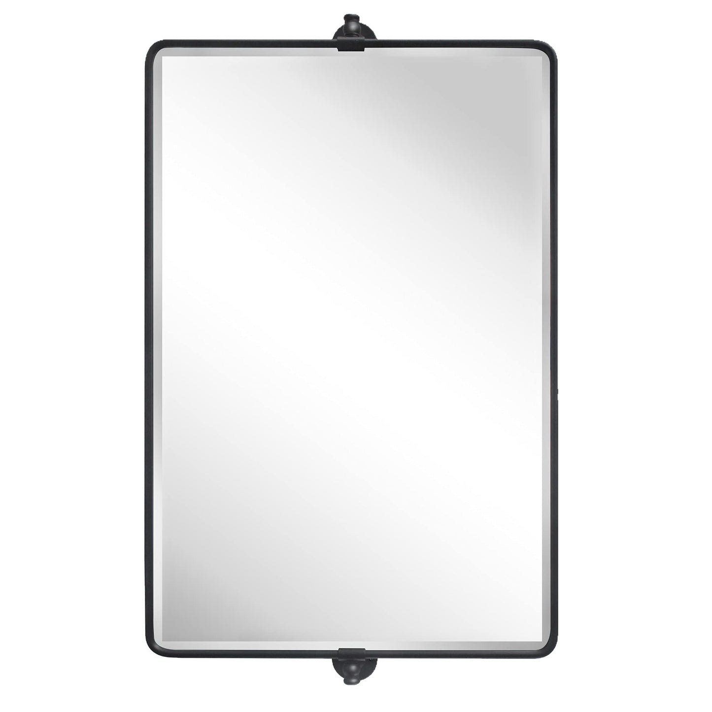TEHOME Horizontal Pivot Bathroom Mirror Tilting Black Metal Framed Pivot Rectangle Rounded Rectangluar Tilting Beveled Vanity Mirrors for Wall, Overall 38.91 x 23 inches (Mirrror 35 x 23 inches)