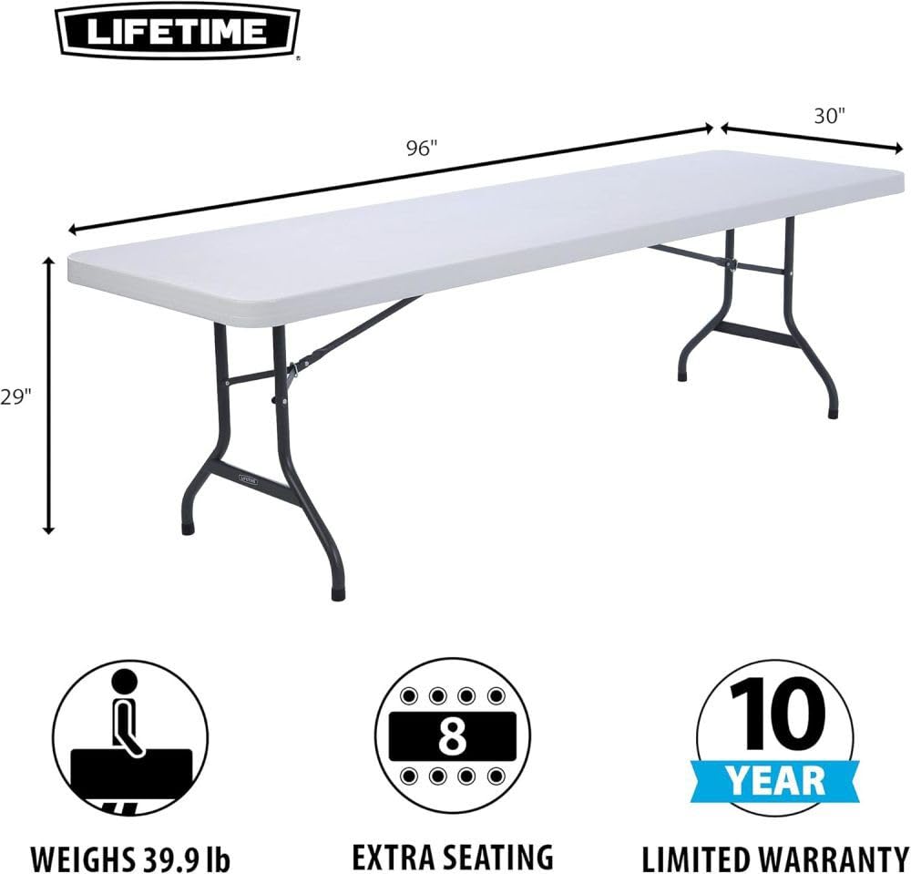 LIFETIME 22980 Folding Utility Table, 8 Feet, White Granite, 96"""