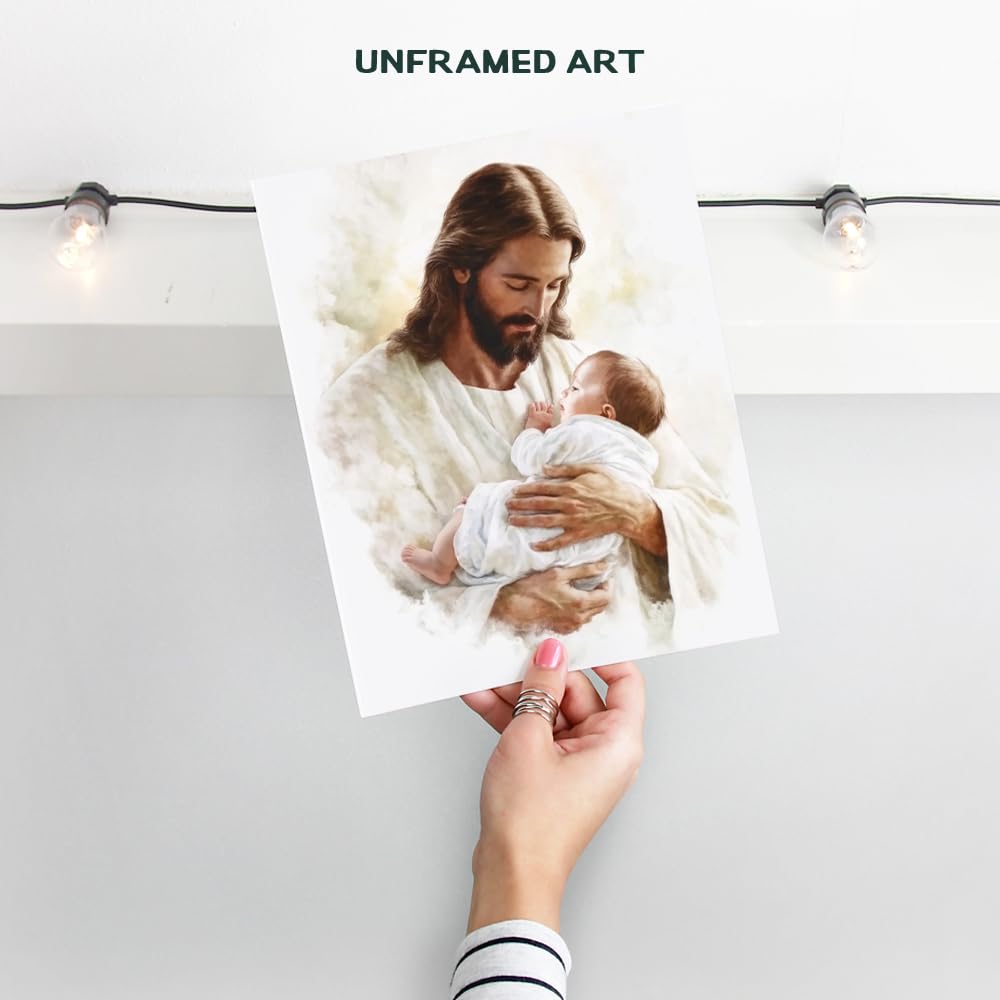 Christian Decor Baby Nursery Decor - Jesus Wall Art - Baby Room Print - Christian Wall Art & Decor - Nursery Wall Art for Kids Room - Baby Girl Bedroom, Baby Boy Bedroom Religious Art Spiritual