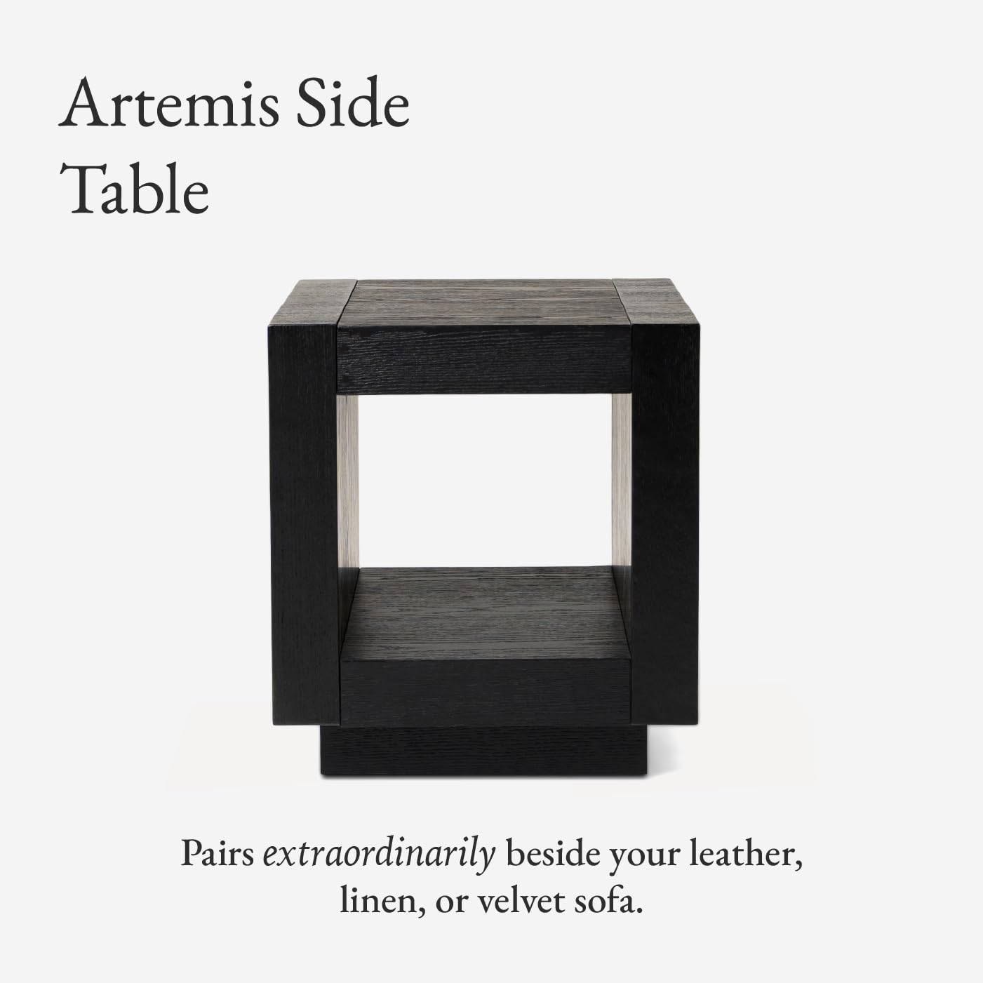 Maven Lane Artemis Side Table – 22 Inch Square Table with Storage – Black Solid Wood – Ideal for Living Room and Bedroom