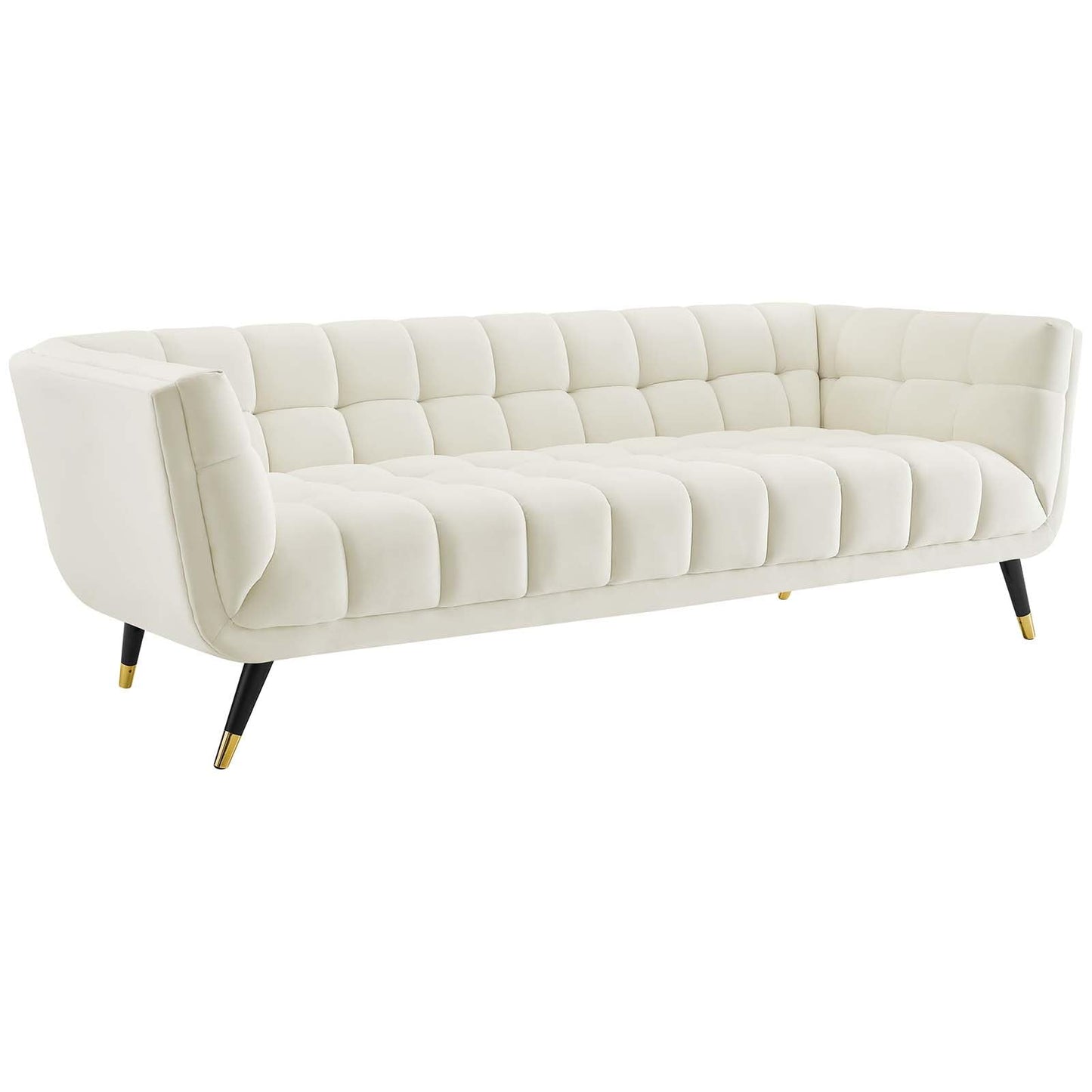 Modway Adept Contemporary Mid-Century Modern Performance Velvet Upholstered Tufted Sofa in Ivory