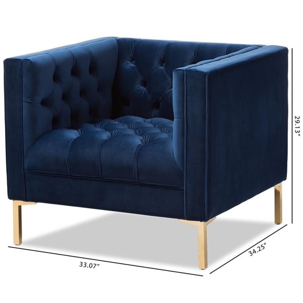 Baxton Studio Zanetta Luxe and Glamour Navy Velvet Upholstered Gold Finished Lounge Chair