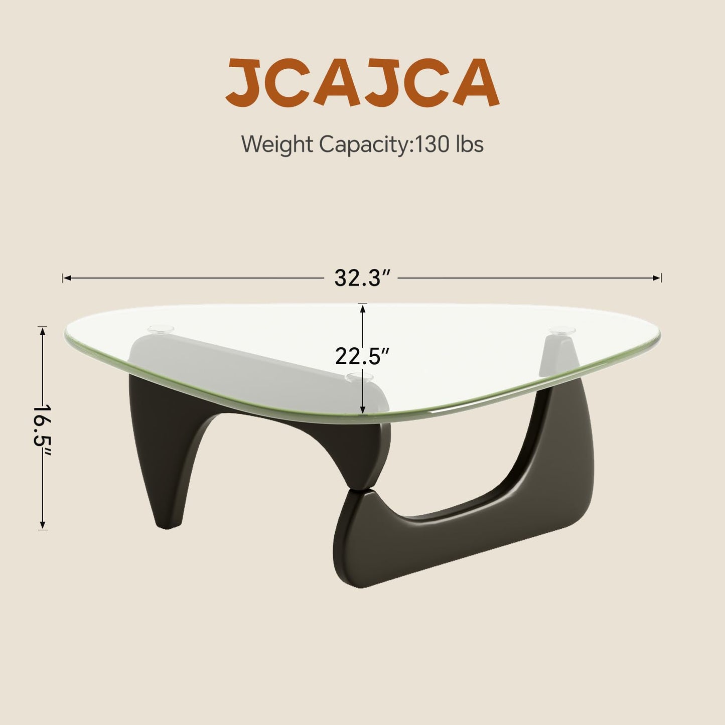 JCAJCA Coffee Table for Living Room Mid Century Modern Center Table with Glass Top, 32 Inch, Black/Transparent