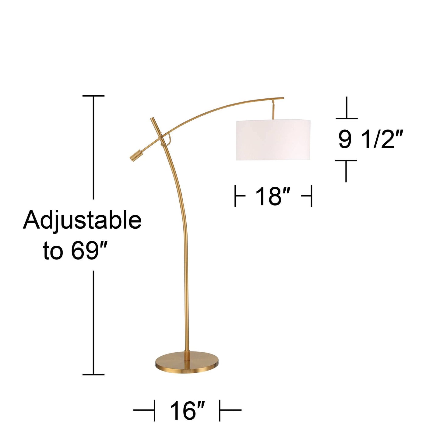 Possini Euro Design Raymond Modern Arc Floor Lamp 69" Tall Warm Gold Metal Adjustable Boom Arm White Linen Drum Shade Decor for Living Room Reading House Bedroom Home Office House