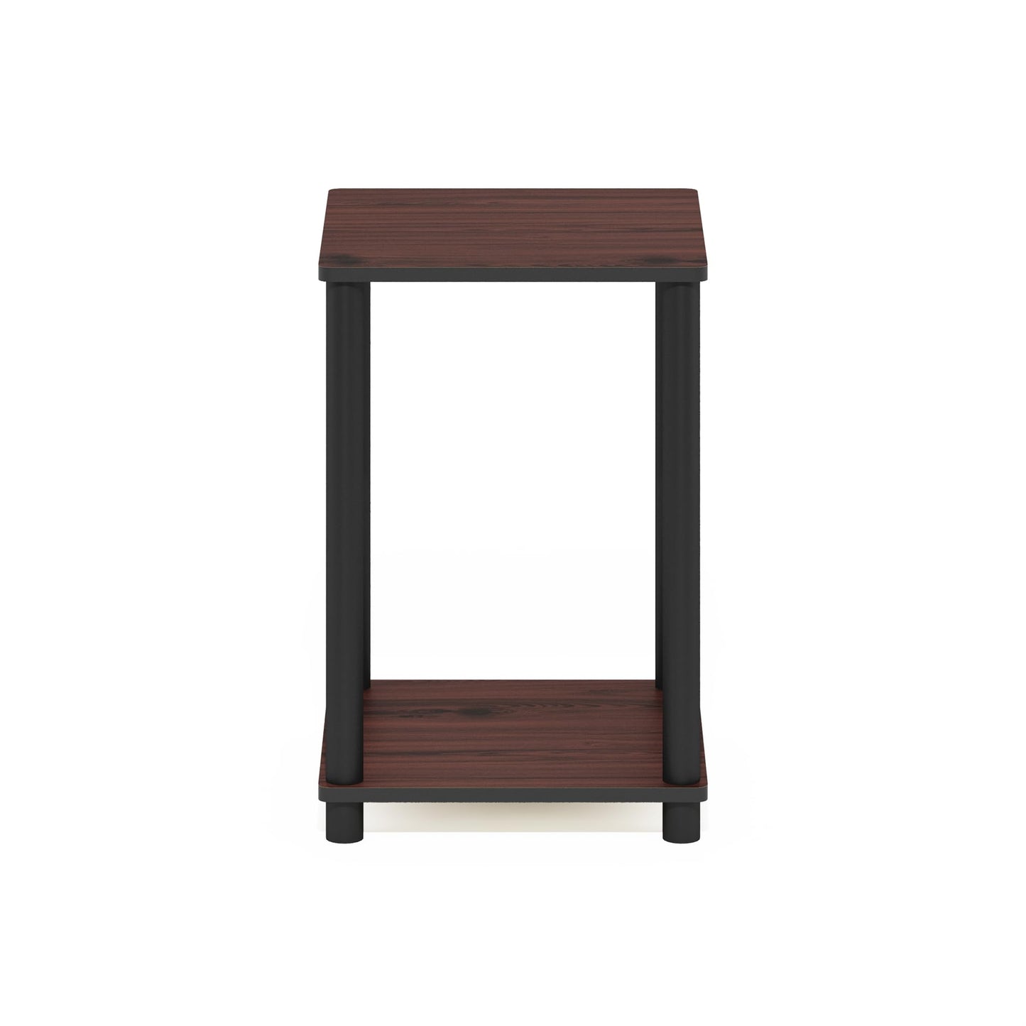Furinno TURN-N-TUBE Side Table, 2-Tier Modern Square End Table with Open Shelf, Toolless Night Stand, Bedside Table, for Living Room, Bedroom, Dark Cherry