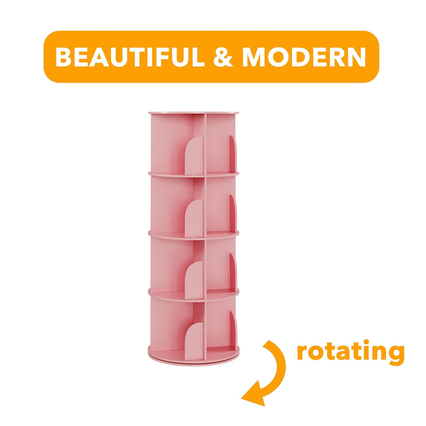 SpaceAid 4 Tier Rotating Bookshelf Tower, Spinning Bookcase Lazy Susan, Revolving 360 Book Shelf Storage Round Carousel, Vertical Rotate Turning Spiral Corner Organizer, Pink