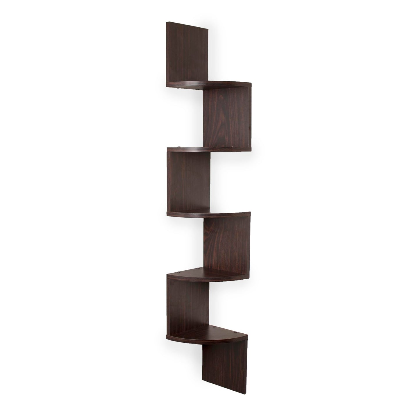 Danya B Decorative Floating Shelf Units, Rustic Shelf Organizer for Home Furnishings, 5 Tier Corner Shelf, Great for Living Room, Kitchen, Office, and More (Walnut)