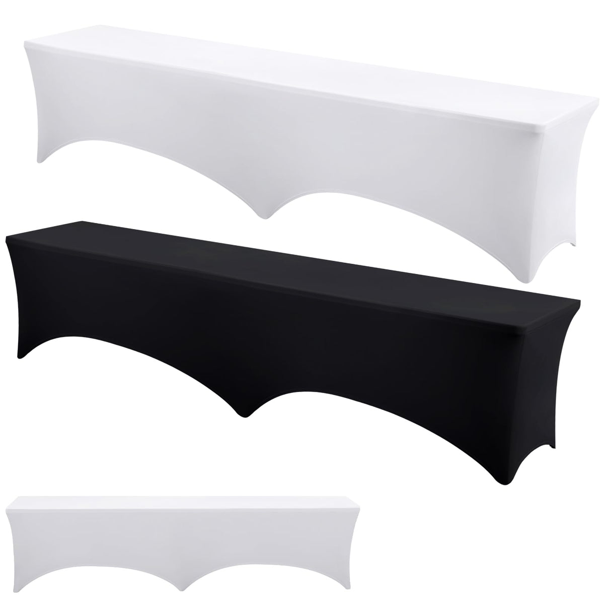 Tingjoo 2 Pack 6ft Bench Covers Stretch Folding Bench Cover Spandex Chair Cover Wrinkle Resistant, Removable and Washable Chair Covers for Weddings, Party, Craft Show, Display, Events (Black,White)