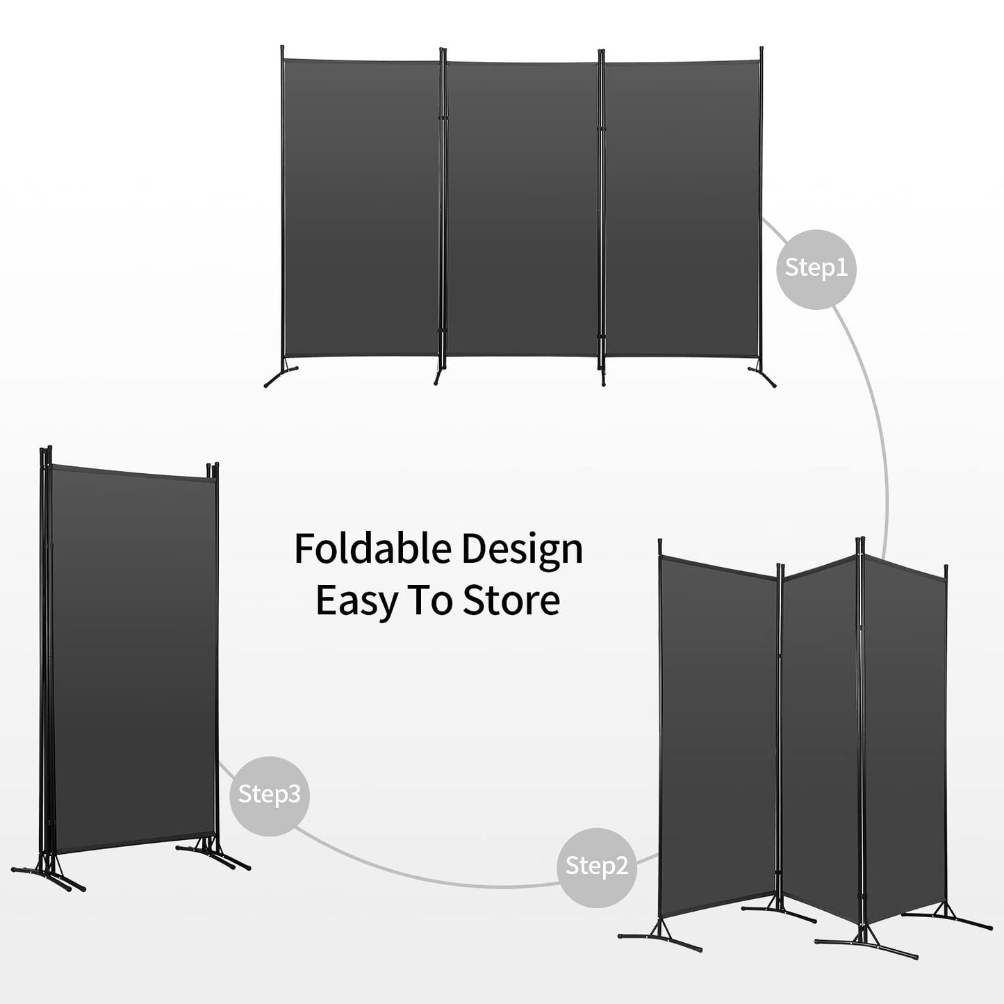PayLessHere 3 Panel Room Divider Folding Privacy Screen 5.9FT Partition Room Separators with Metal Frame Portable Freestanding Room Divider for Bedroom,Office,Dining Room,Living Room,Grey