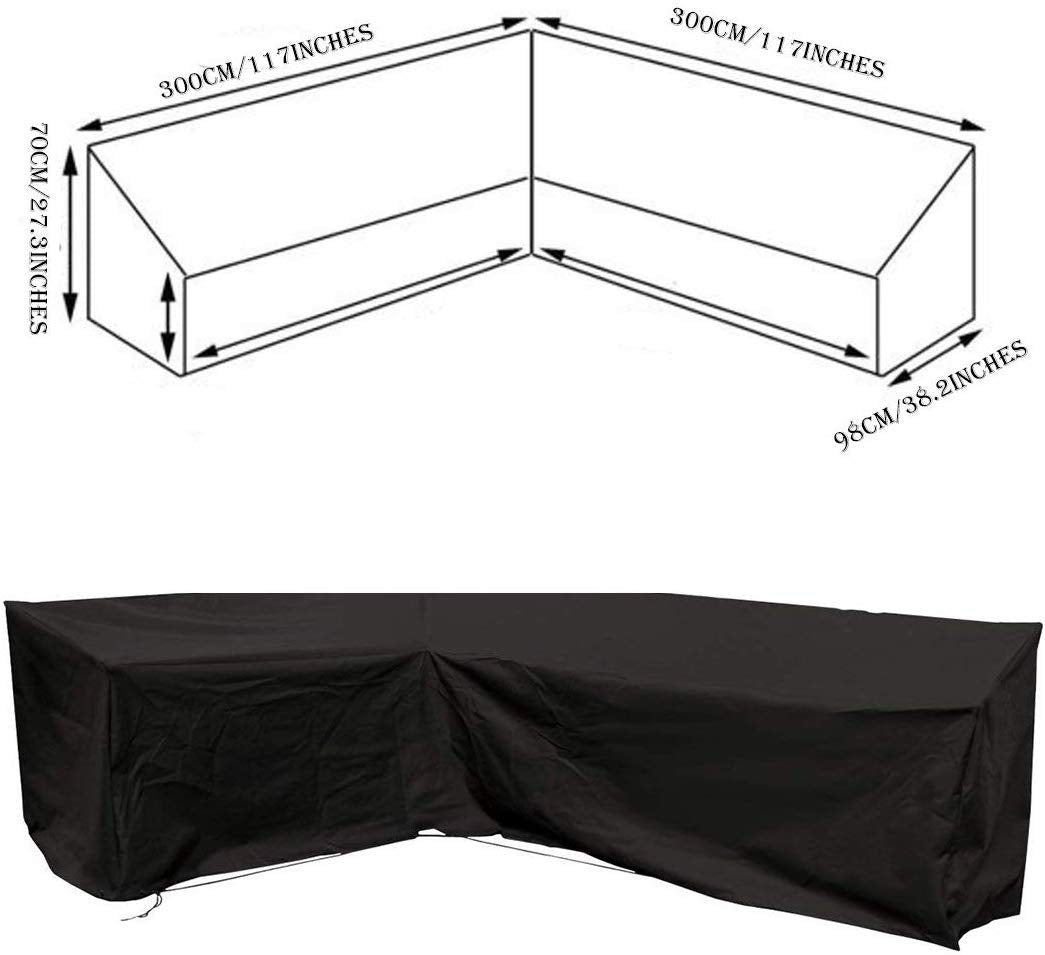 J&C Patio Furniture Sectional Couch Covers,Premium Outdoor Waterproof V Shape Garden Sofa Cover Weather Protection Patio Sofa Cover, Outdoor Sectional Furniture Cover (117x117in)