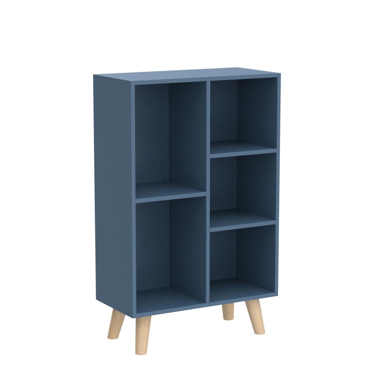 IOTXY Wooden Open Shelf Bookcase - 3-Tier Floor Standing Display Cabinet Rack with Legs, 5 Cubes Bookshelf, Bright Blue