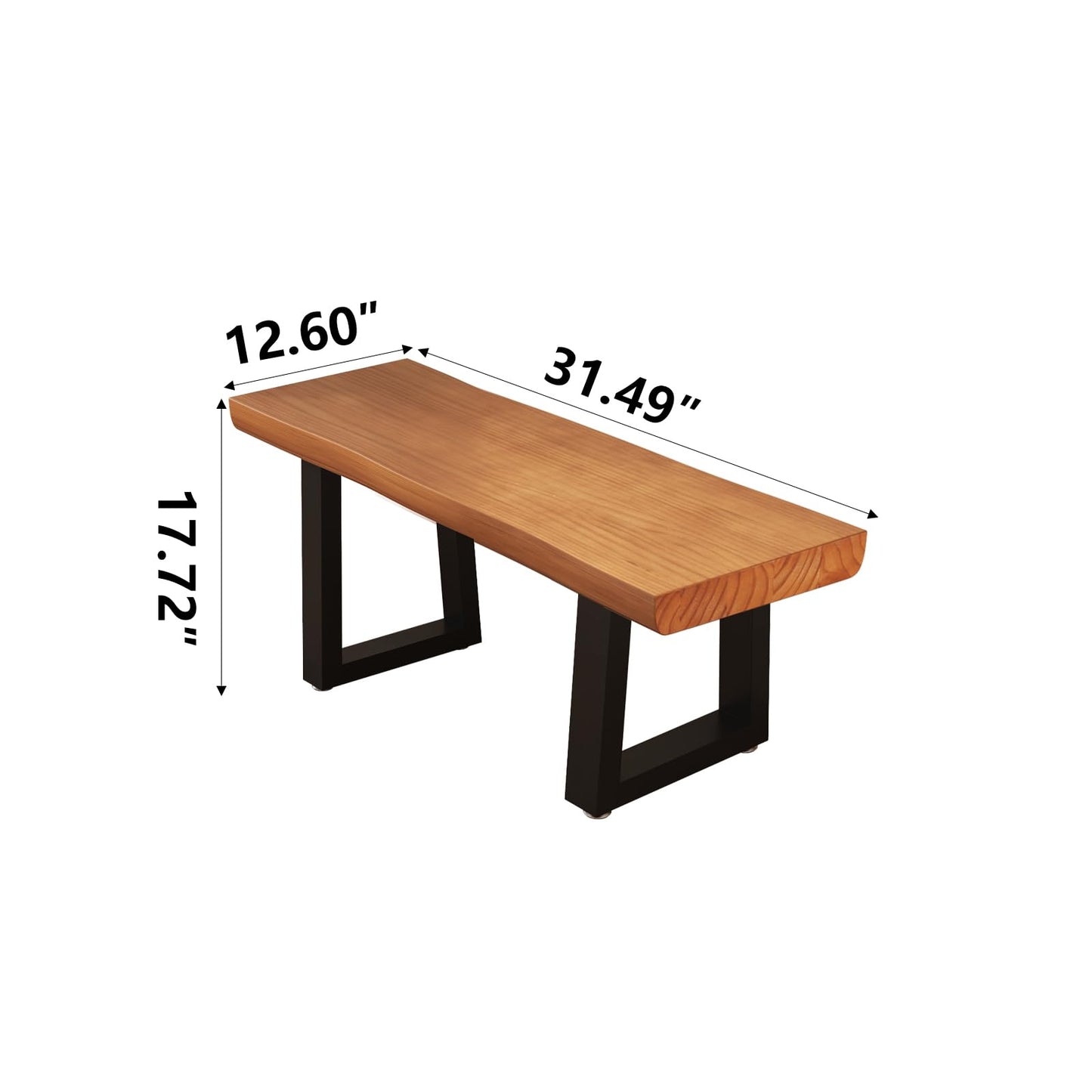 tiedingdingjiaju 31.5in Light Brown Solid Wood Bench with Sturdy Metal Legs - Versatile Dining/Entryway Bench for Living Room, Home Office & Dining Room | Multi Size Options