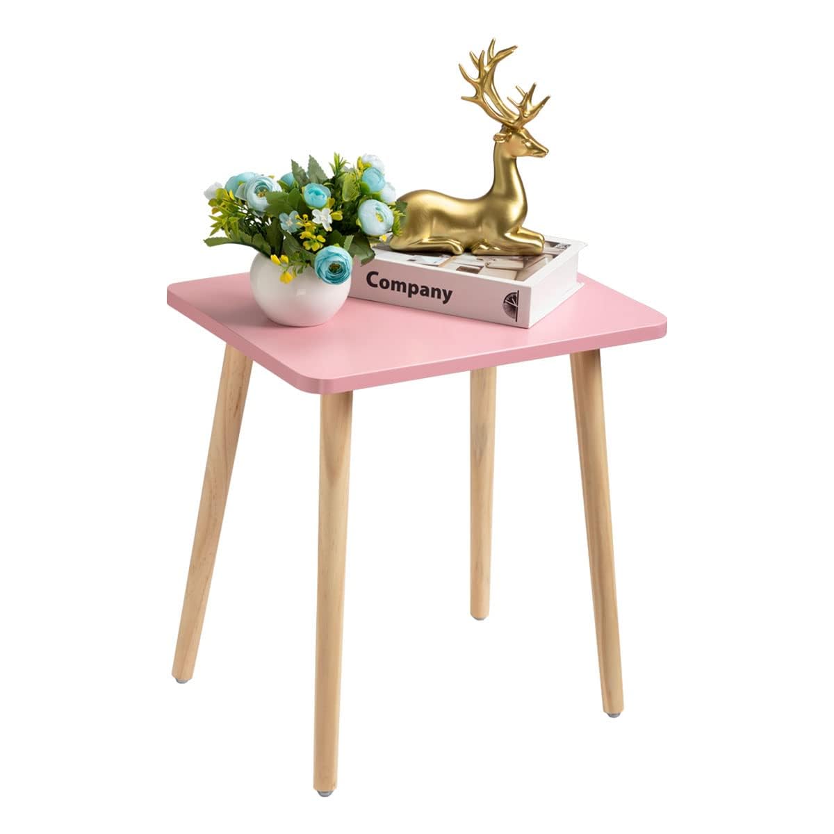 FORAOFUR Small Accent Table, Modern Mini Coffee Table with Natural Wood Legs, Quick Assembly End Furniture for Bedroom Living Area Sofa, Minimalist Design for Nuresery and Compact Homes, Pink