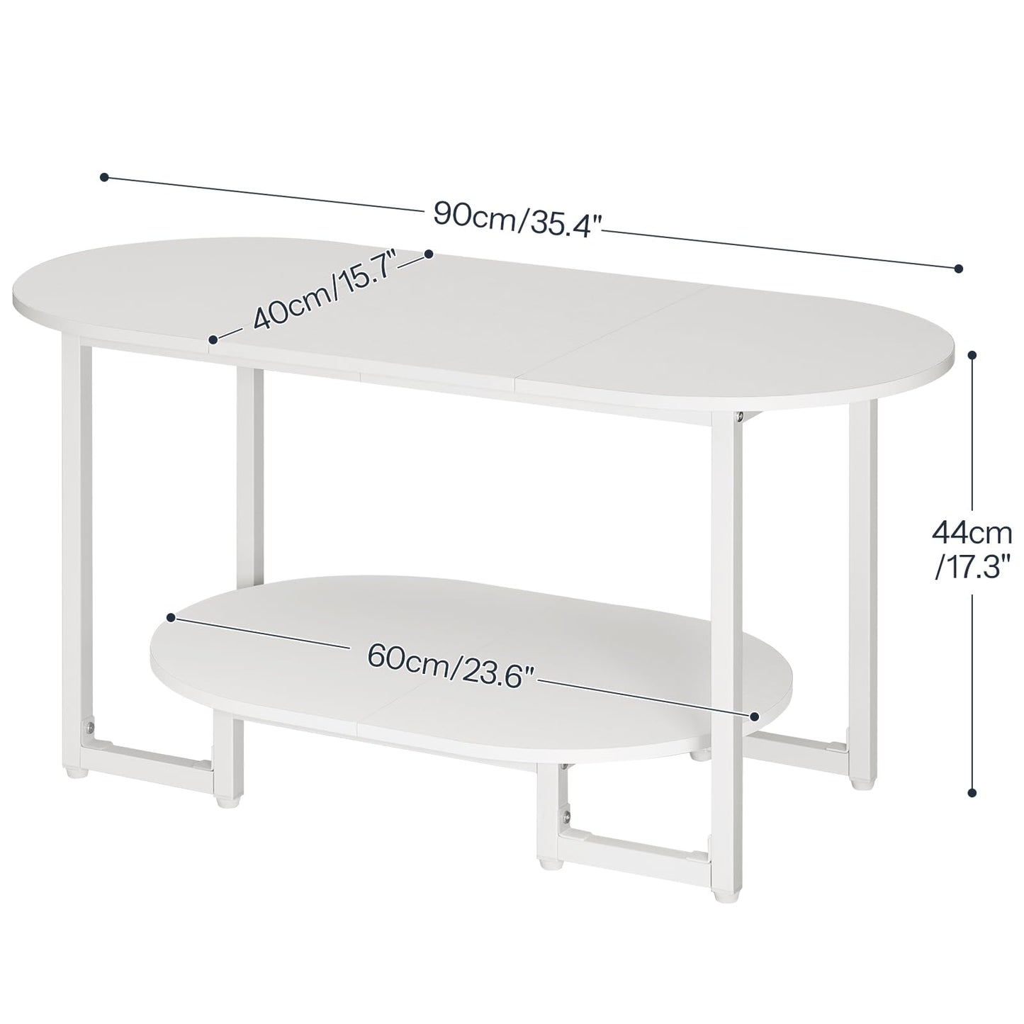HOOBRO Coffee Table for Living Room, Oval Small Coffee Table with 2-Tier Open Storage Shelf, Industrial Cocktail Tea Table, Wooden Desktop Center Table, Farmhouse, Home Office, White WW09KF01