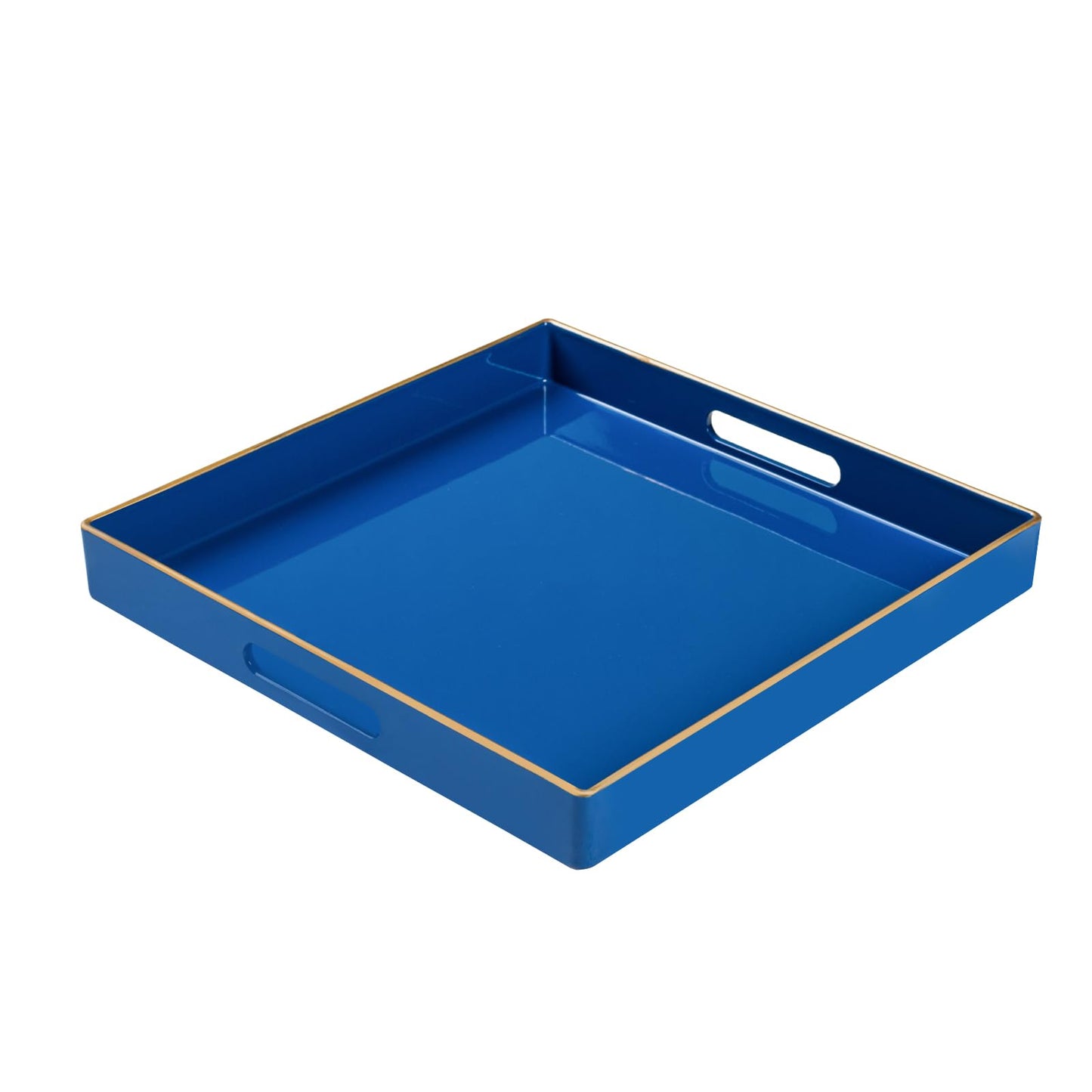 MAONAME Decorative Tray, Royal Blue Serving Tray with Handles, Coffee Table Trays, Square Plastic Trays for Ottoman, Bathroom, Kitchen, 13" x 13" x 1.57"