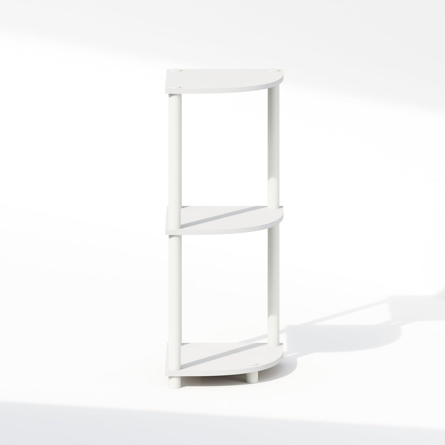 Furinno Turn-N-Tube Corner Shelf, 3-Tier Corner Bookshelf, Display Storage Shelves with Open Shelves, for Organization and Storage, Living Room, Home Office, Garage, White