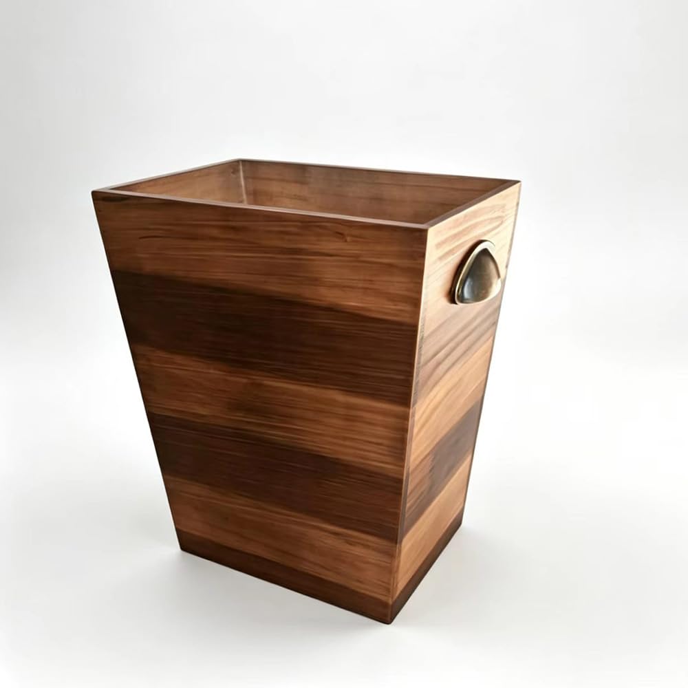 Ayxeute Solid Wood 2.5Gallon Trash Can, Thickened Sturdy Wooden Waste Basket with Metal Handle, Rustic Farmhouse Decorative Garbage Bin for Bathroom, Bedroom, Kitchen, Office, Living Room