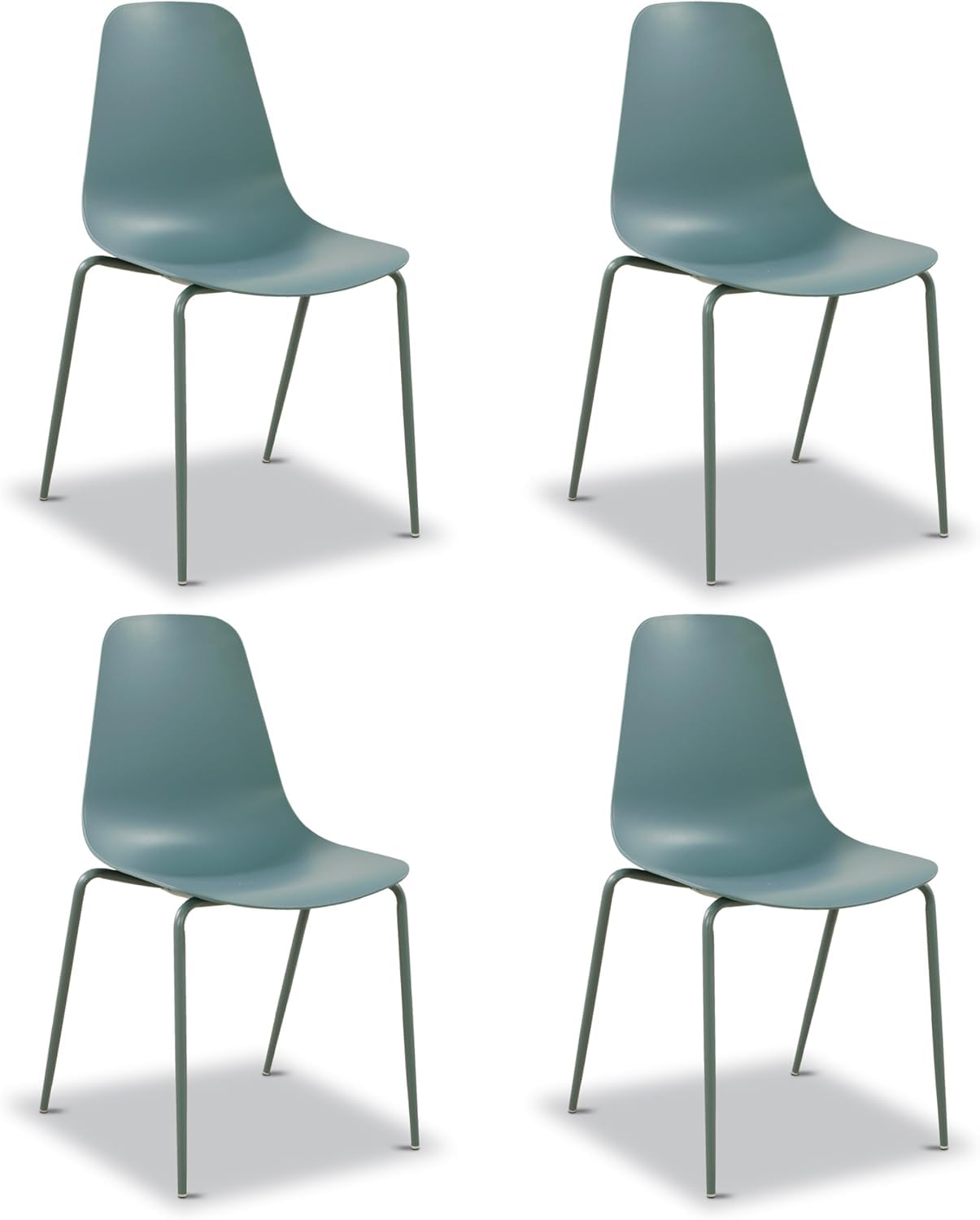 Poly & BARK Isla Stackable Dining Chairs Set of 4 – Mid Century Modern Plastic Dining Chair with Metal Legs – Kitchen & Dining Room Chairs – Dining Table Chairs Set – Indoor/Outdoor – Coastal Blue