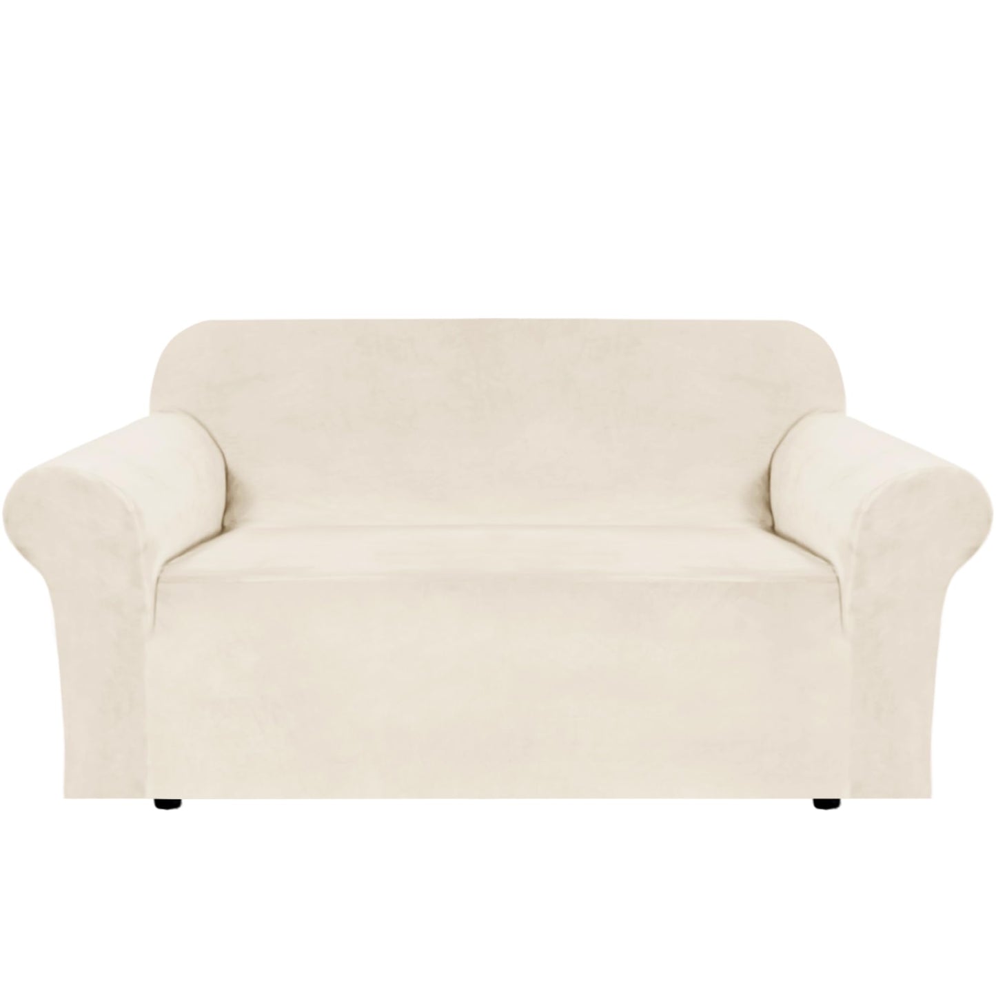 H.VERSAILTEX Stretch Velvet Loveseat Covers for 2 Cushion Couch Covers for Living Room Sofa Covers with Non Slip Straps Bottom, Ultra Thick Comfy Velour (Width 58"-72", Cream)