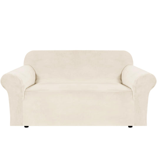 H.VERSAILTEX Stretch Velvet Loveseat Covers for 2 Cushion Couch Covers for Living Room Sofa Covers with Non Slip Straps Bottom, Ultra Thick Comfy Velour (Width 58"-72", Cream)