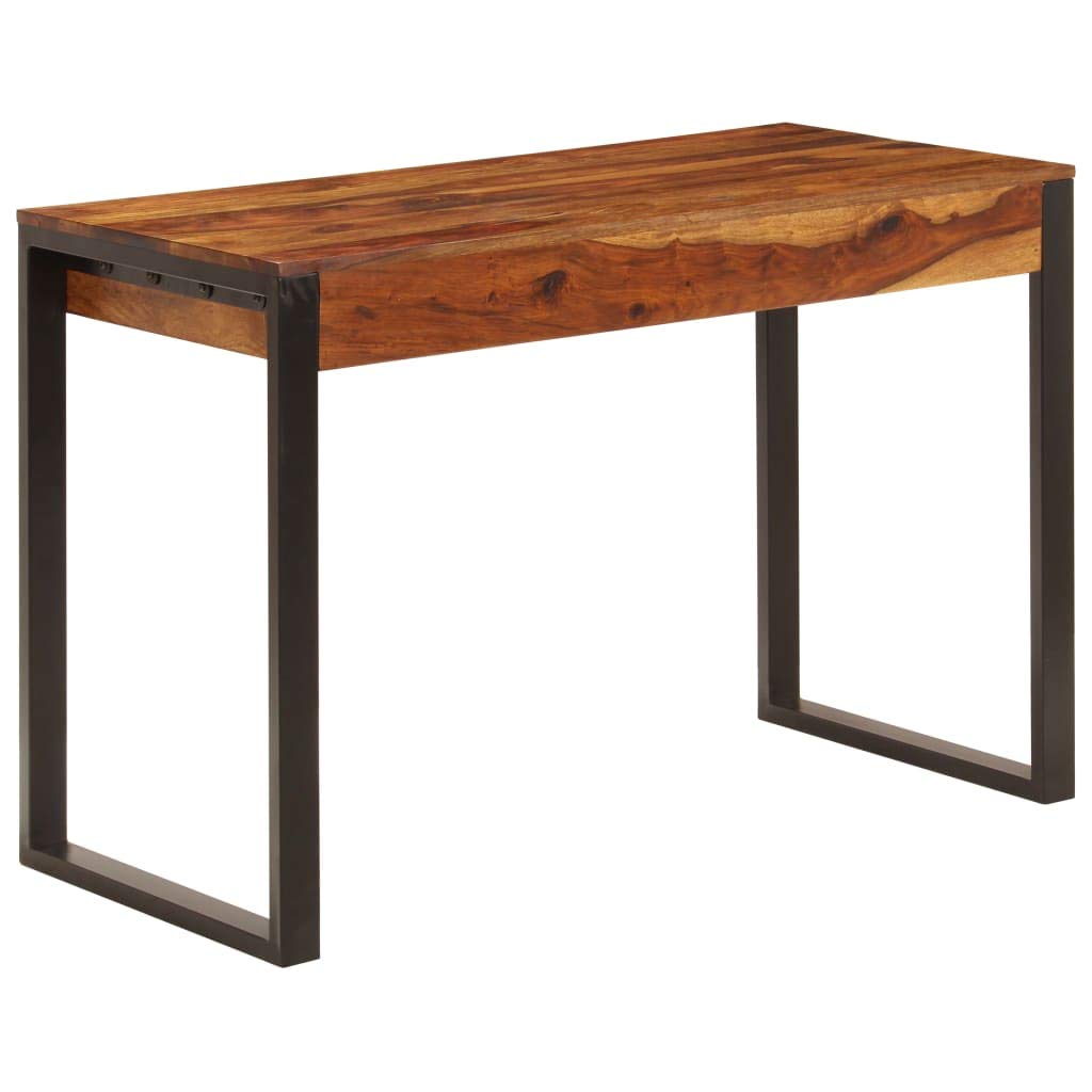 KHNLGFR Solid Acacia Wood Desk with 2 Drawers and Keyboard Shelf, 43.3"x21.7"x30.7" Steel Leg Computer Table for Home Office