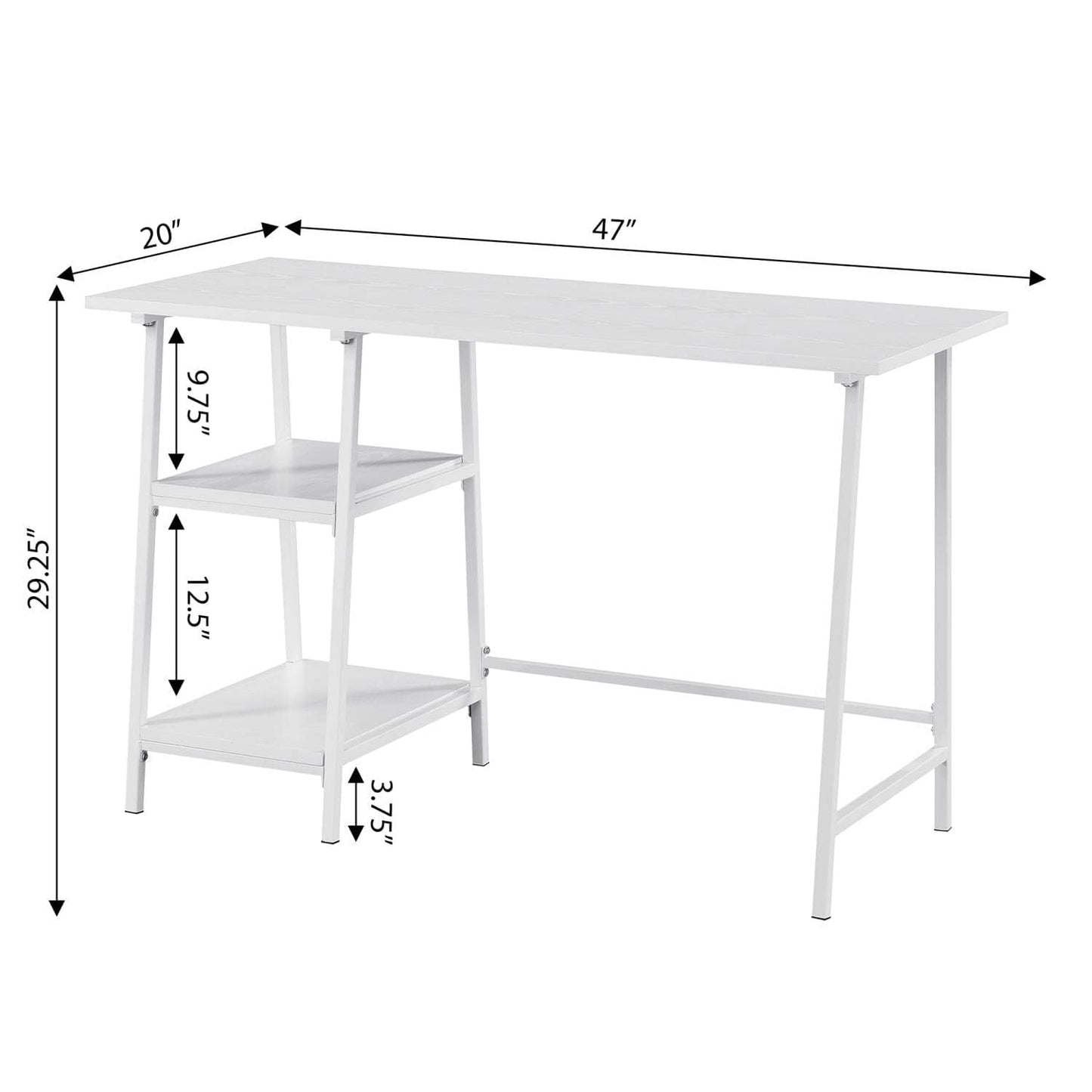 Convenience Concepts Designs2Go Trestle Wood Metal Desk, White/White