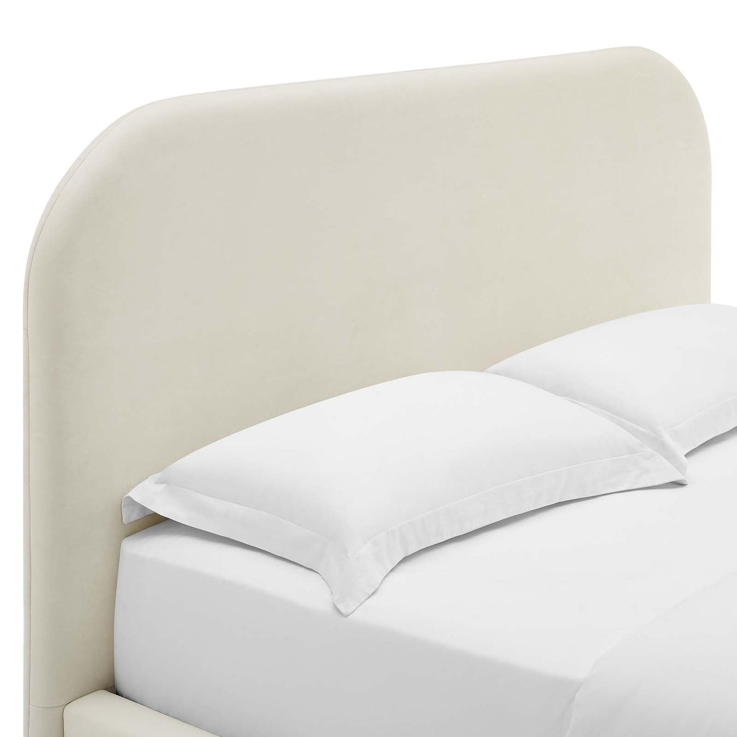 Modway Keynote Modern Full Bed Frame with Curve Shaped Headboard in Alabaster, Upholstered in Performance Velvet, Full Size Platform Bed, Soft Cloud Bed Frameain-Resistant Velvet Full Bed
