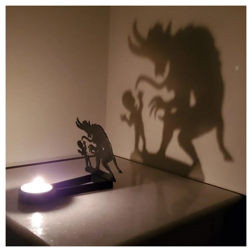 vrsquer Halloween Funny Shadow Stand Candle Holder Table Décor Candle Jars with Witch Skeleton Bat Monster Wolf Cat Pumpkin Table Centerpieces 1pc (color6)