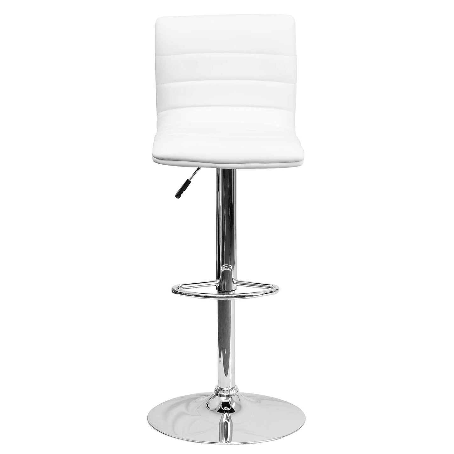 Flash Furniture Vincent 2 Pack Modern White Vinyl Adjustable Bar Stool with Back, Counter Height Swivel Stool with Chrome -Pedestal Base