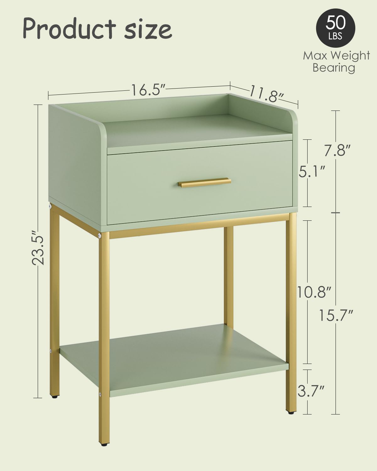 Apetaccat Nightstand,Modern Bedside Table Night Stand with Storage Drawer and Open Shelf,Small End Side Table for Bedroom,Living Room,Green