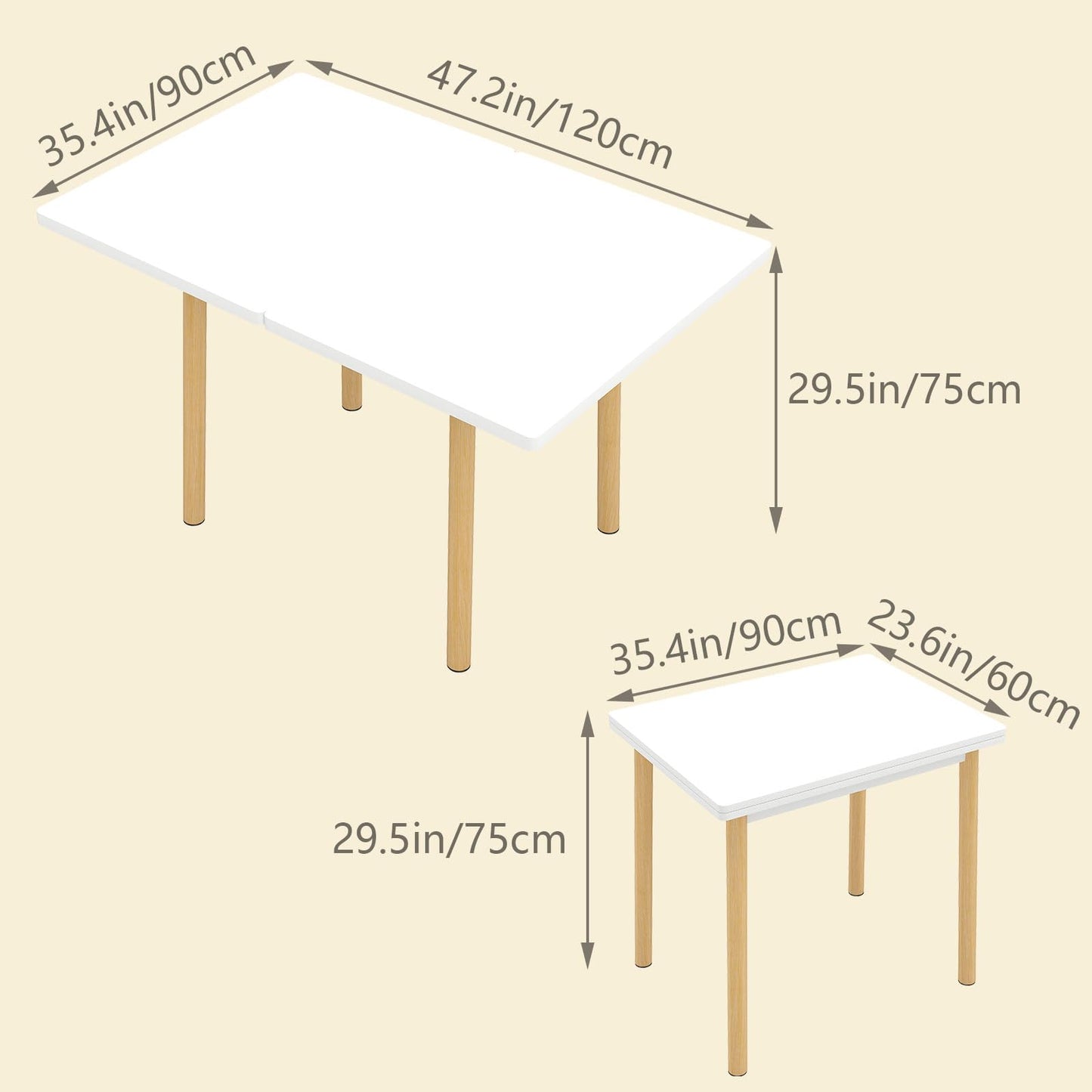 Rukulin 47" Wooden Foldable Kitchen Table Dining Table Rotating Table 4-6 People