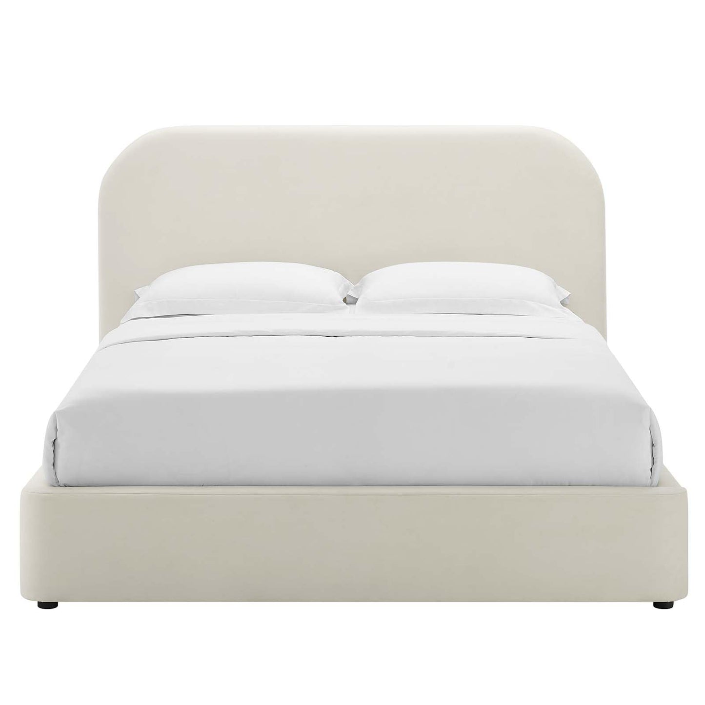 Modway Keynote Modern Full Bed Frame with Curve Shaped Headboard in Alabaster, Upholstered in Performance Velvet, Full Size Platform Bed, Soft Cloud Bed Frameain-Resistant Velvet Full Bed