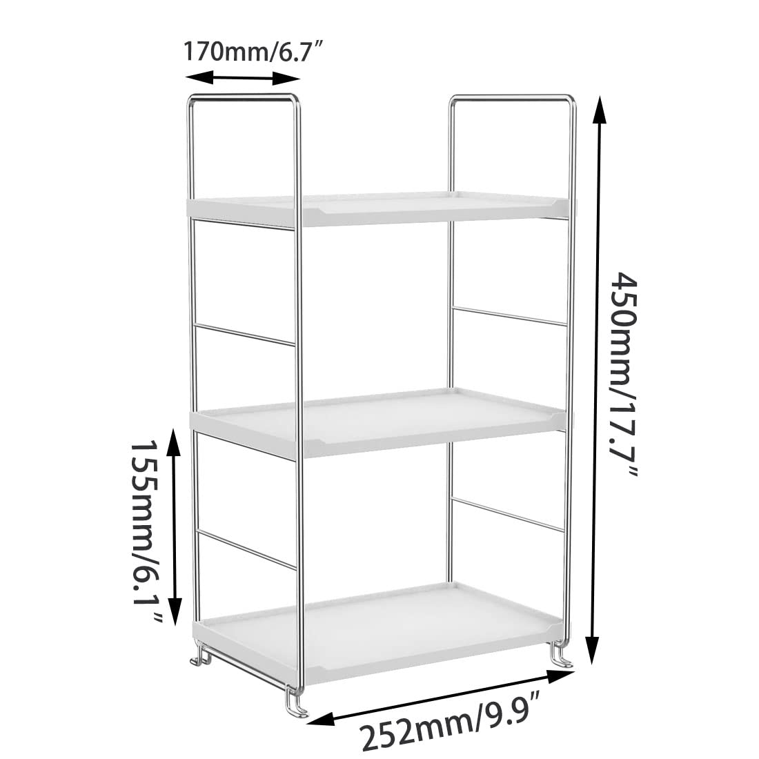 3-Tier Bathroom Countertop Organizer -Makeup Organizer -Corner Storage Shelf- Kitchen Spice Rack Standing Shelf-Great for Vanity, Bathroom, Bedroom, Kitchen (Silver & White)