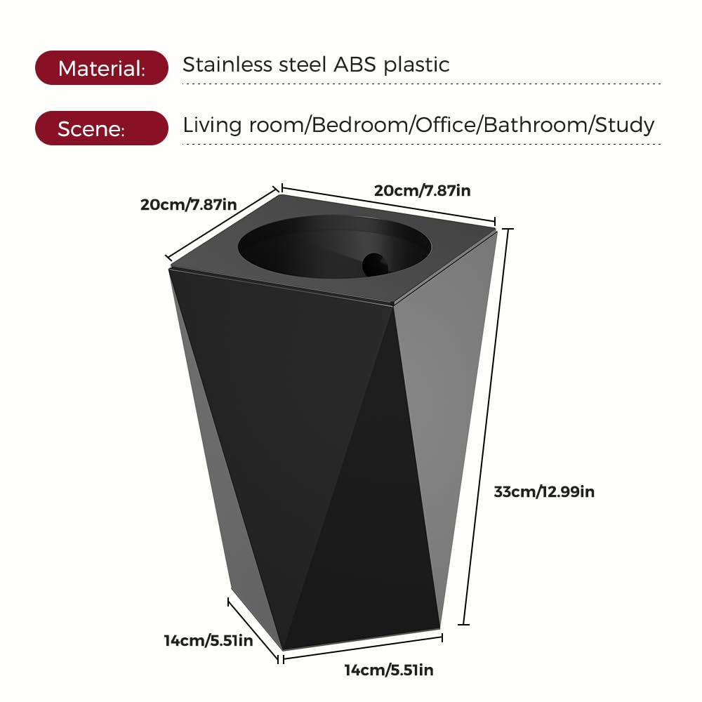 LEASYLIFE 10L/2.6GAL Modern Open top Garbage can,Black Bathroom tarsh can,Small Wastebasket for Bathroom,Bedroom,Office,Living Room,Hotel (Black)