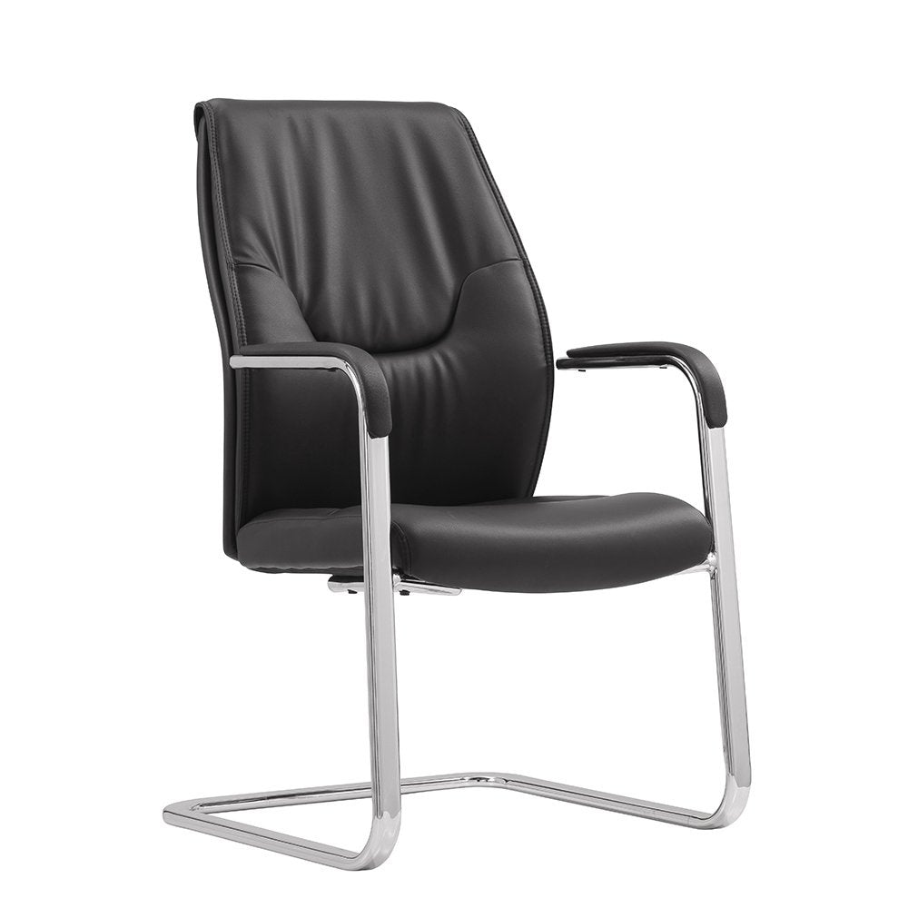 Executive Visitor PU Leather Office Chair Aluminum Fixed arms Heavy Duty 300 Pounds Rated - Gray