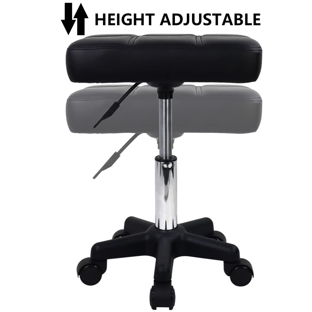 FURWOO Rectangle Rolling Stool with Wheels Height Adjustable Swivel Stool Chair for Spa Salon Massage Black