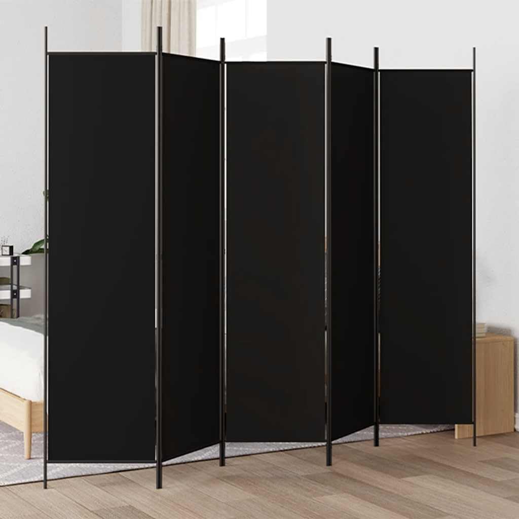 5-Panel Fabric Room Divider Black 98.4x78.7 Inches, Foldable Room Partition for Privacy, Breathable Screen to Separate Bedroom or Block Sunlight