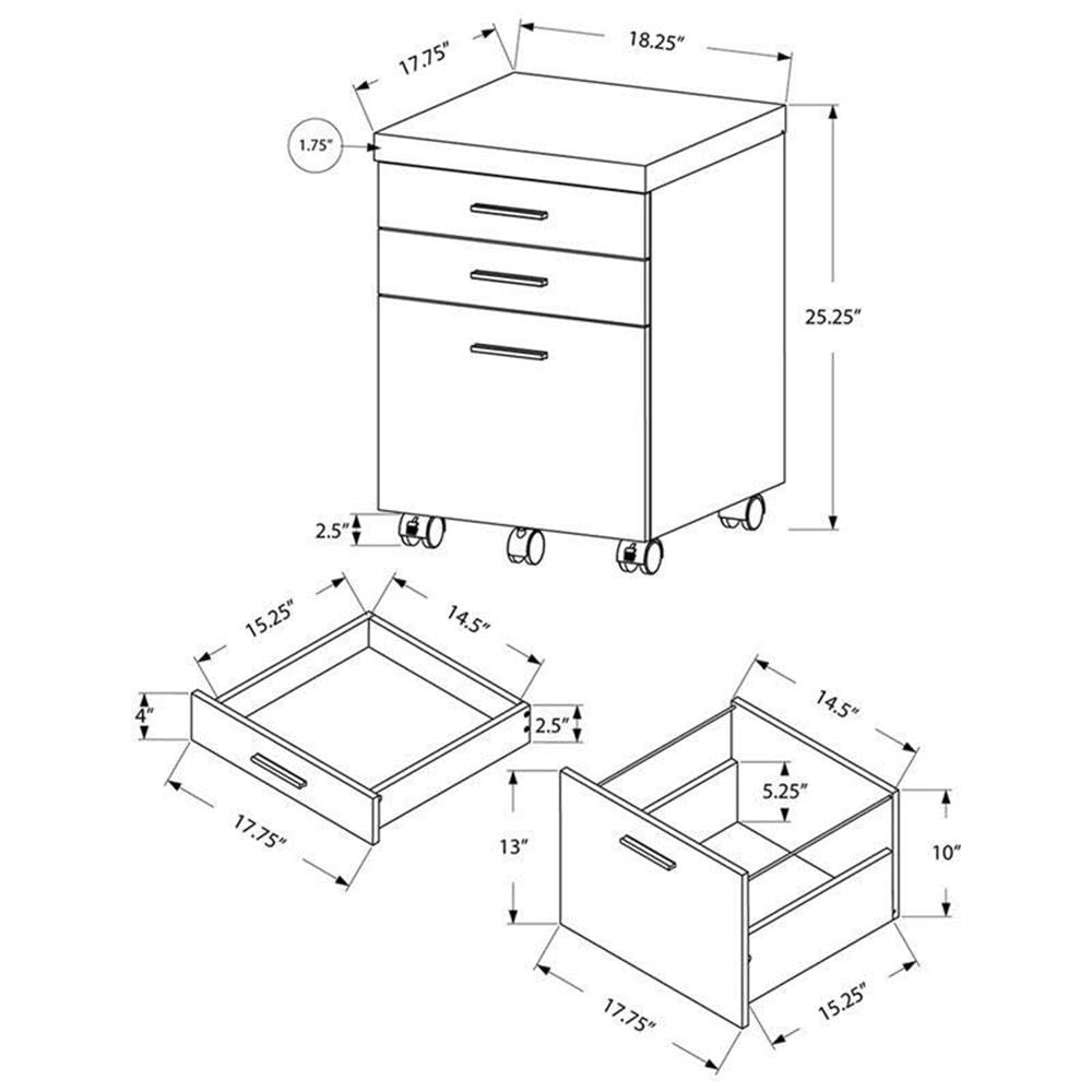 Monarch Specialties I 7400 File Cabinet, Rolling Mobile, Storage Drawers, Printer Stand, Office, Work, Laminate, Brown, Contemporary, Modern
