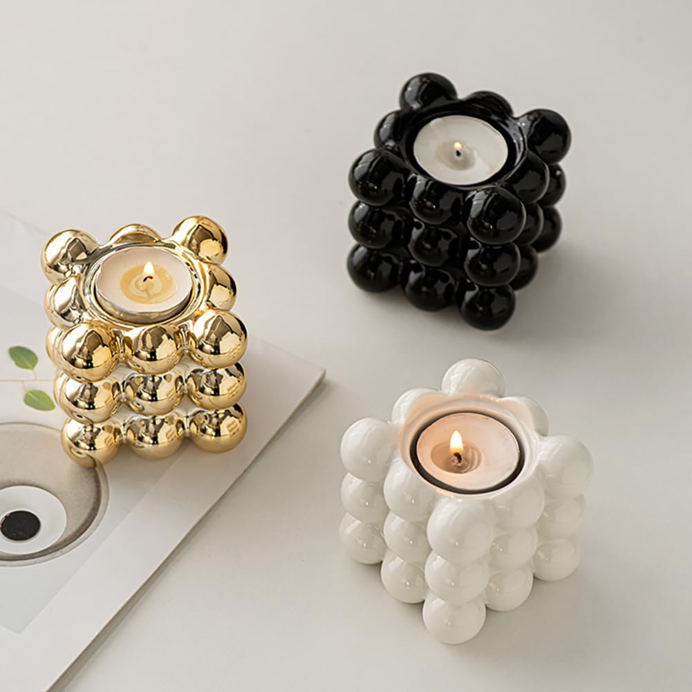Ceramic Cube Golden Candle Holder Handheld Candlestick Holders Decorative Candle Stand Middle East Arabian Festival Candlestick Dining Table Party Home Decoration Ornament (Black)