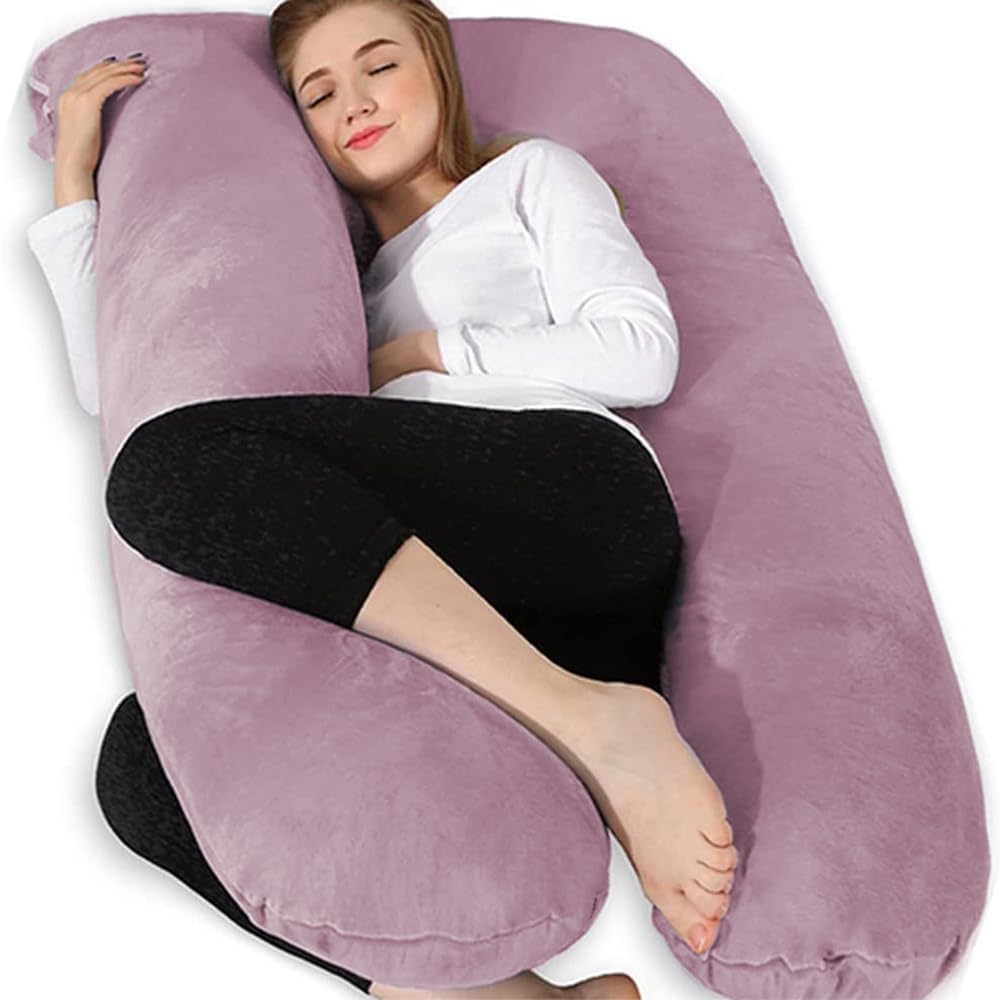 Chilling Home Pregnancy Pillow, U Shape Pregnancy Pillows for Sleeping, 55in Body Pillow for Sleeping, Body Pillows for Adults, Maternity Pillow, Velvet Removable Cover, Pink