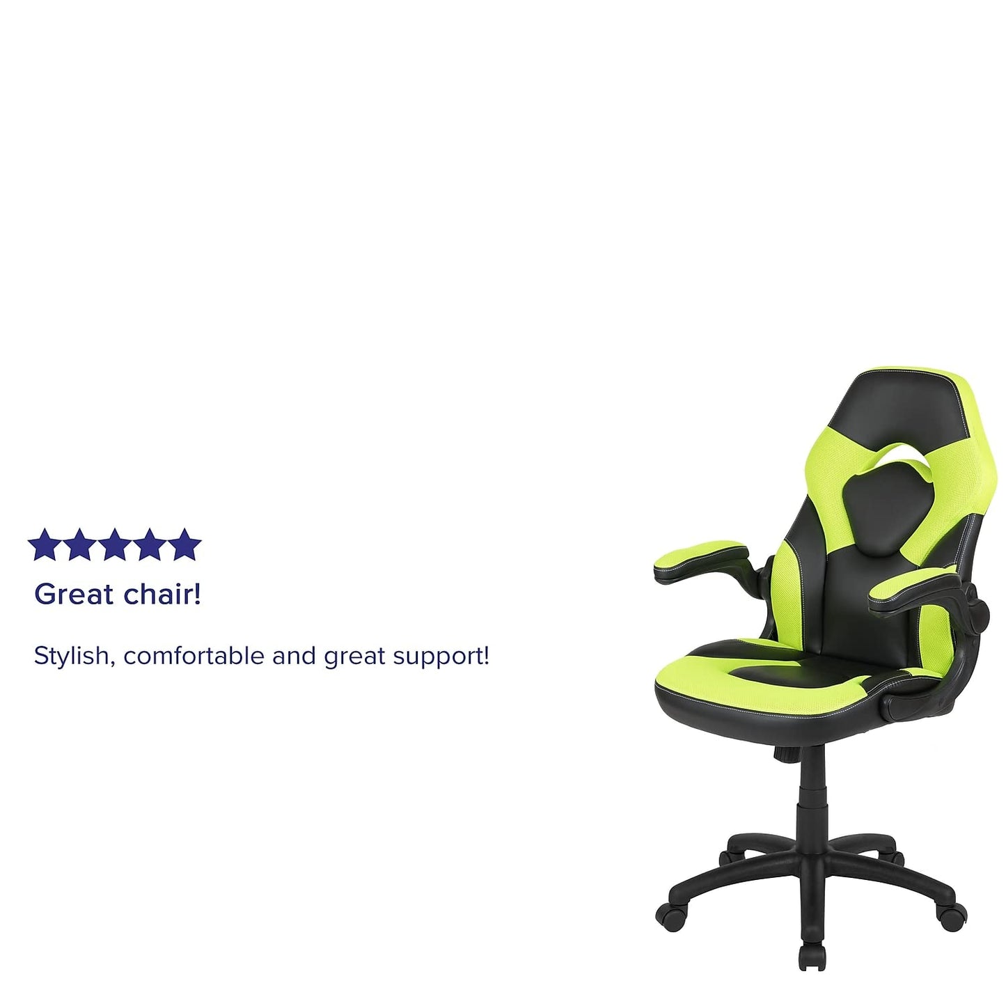 Flash Furniture X10 Gaming Chair Racing Office Ergonomic Computer PC Adjustable Swivel Chair with Flip-up Arms, Neon Green/Black LeatherSoft