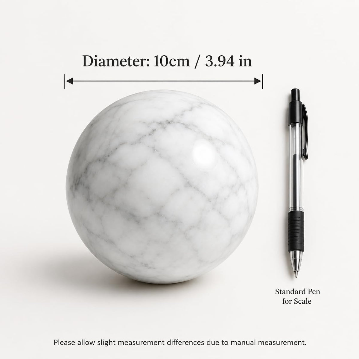 SIRIZEN-DIVING Large Natural Marble Decorative Sphere, 10 cm Solid Stone Ball for Coffee Table Centerpiece, Console Table and Shelf Decor