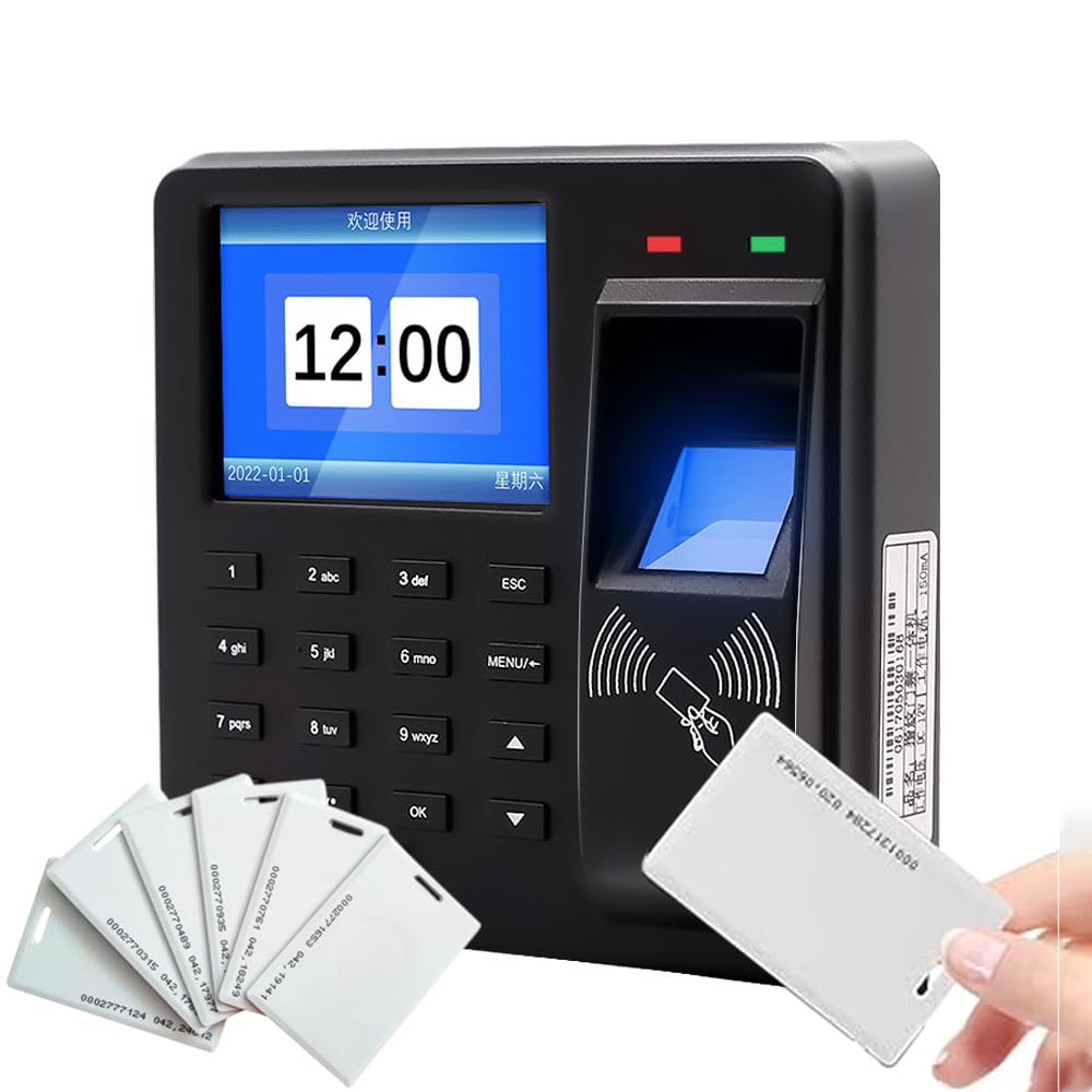 Access Control Time Attendance Machine Fingerprint Recognition/Password/Card Time Clock Employee Check-in Recorder with 10PCS Thick Card